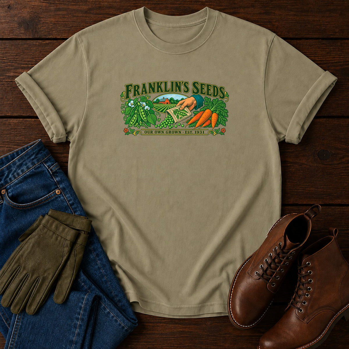 Franklin's Seeds T-Shirt — Khaki