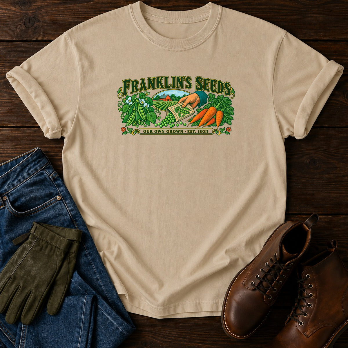 Franklin's Seeds T-Shirt — Sandstone