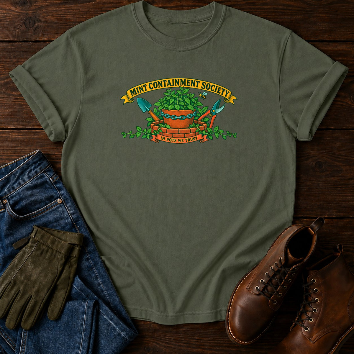 Mint Containment Society T-Shirt — Moss