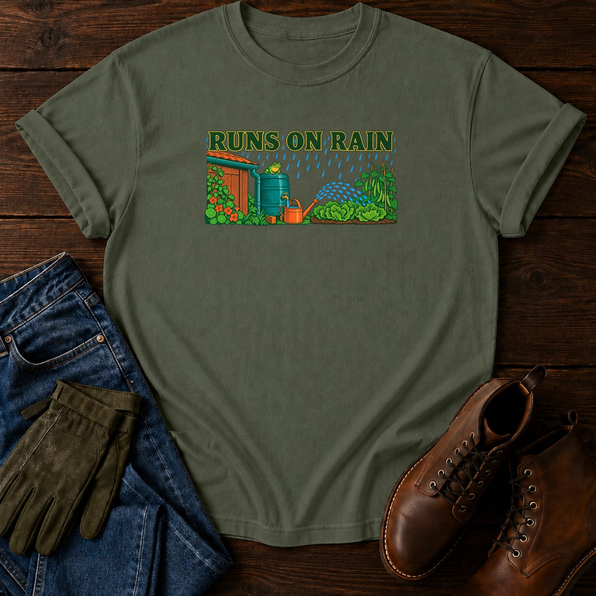 Runs On Rain T-Shirt — Moss