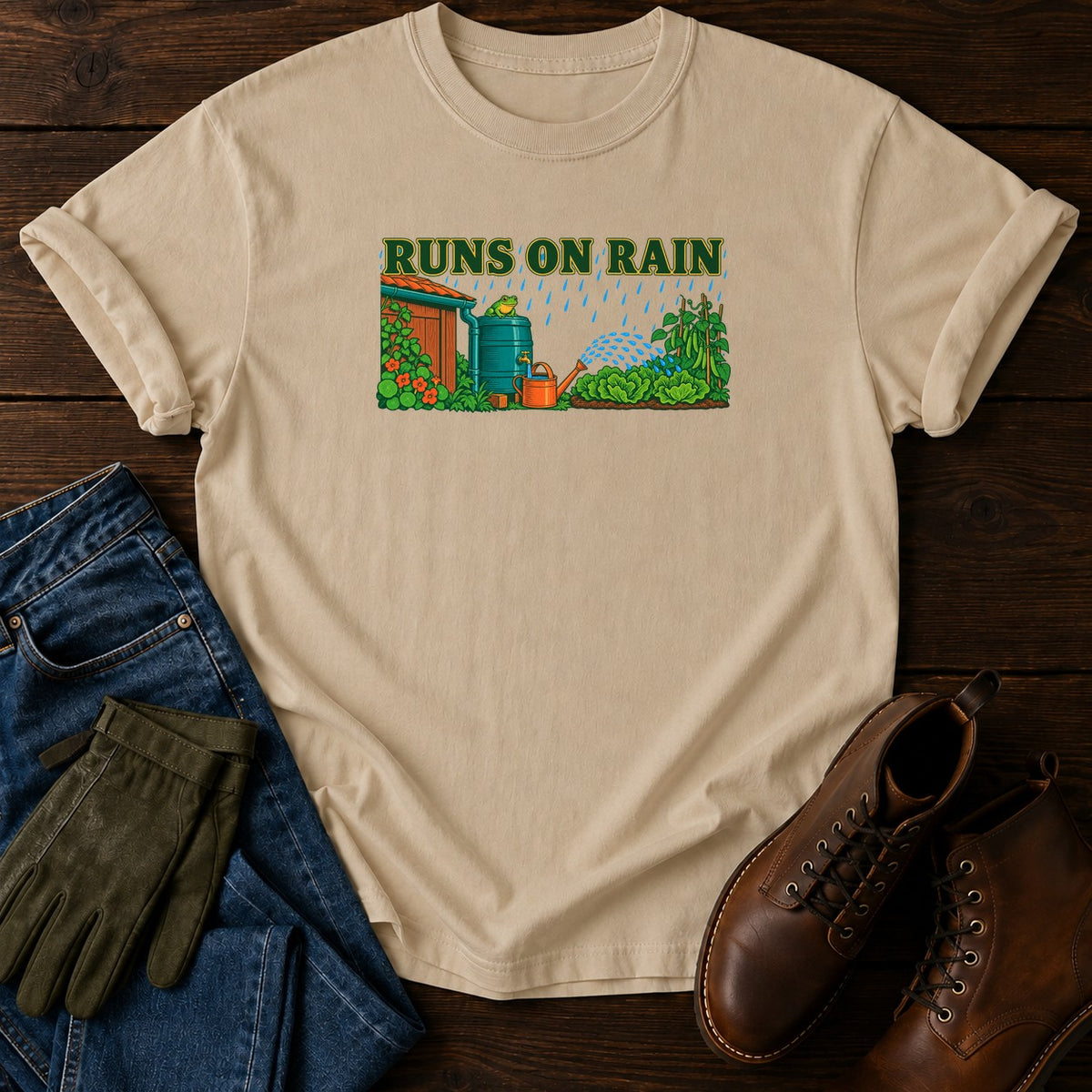 Runs On Rain T-Shirt — Sandstone
