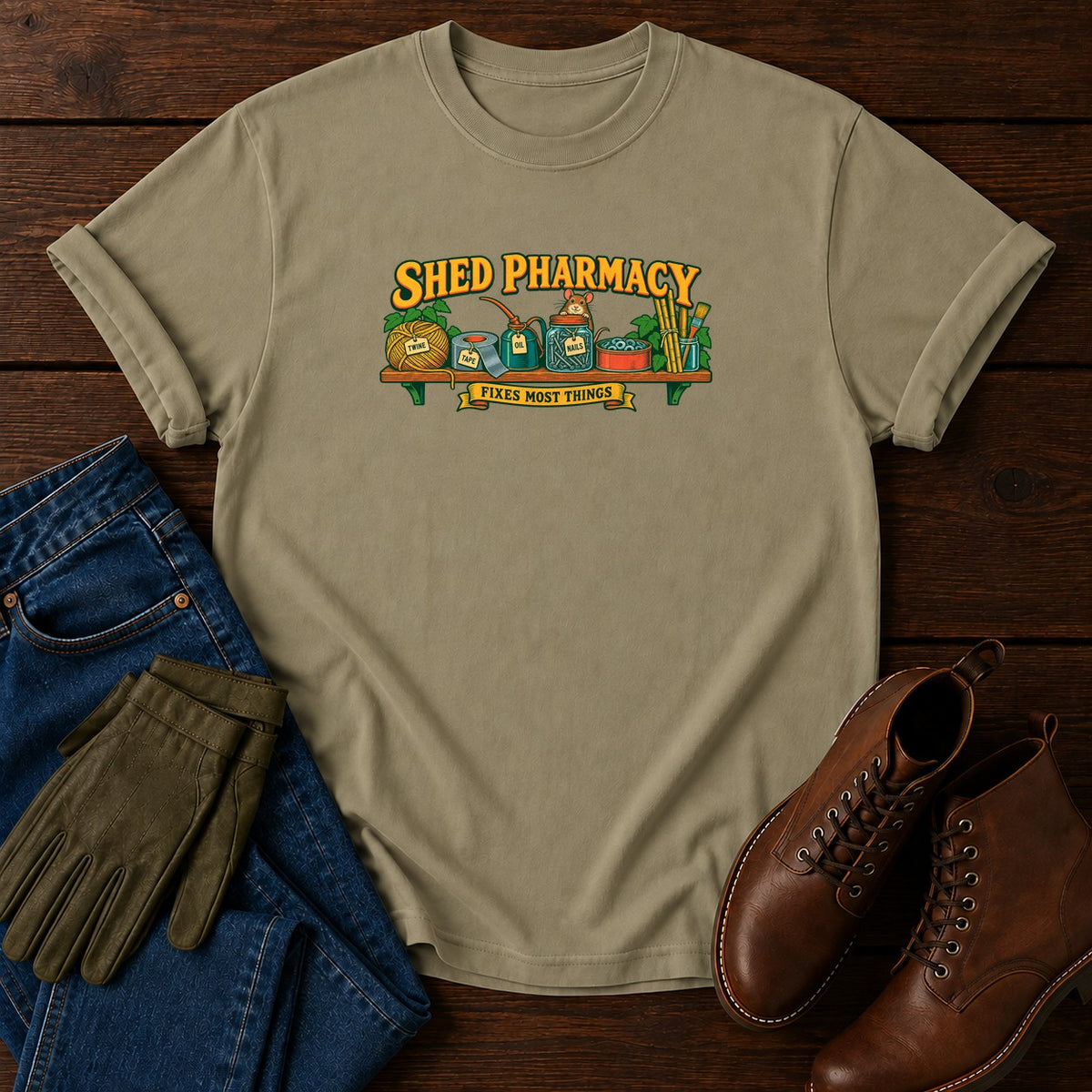 Shed Pharmacy T-Shirt — Khaki
