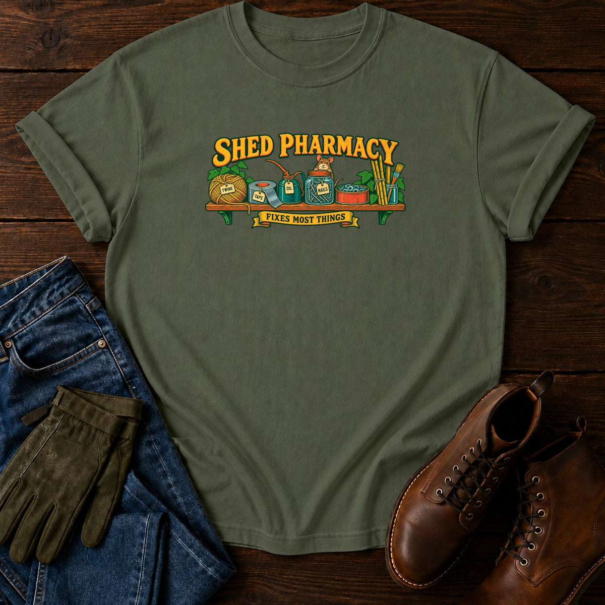 Shed Pharmacy T-Shirt — Moss
