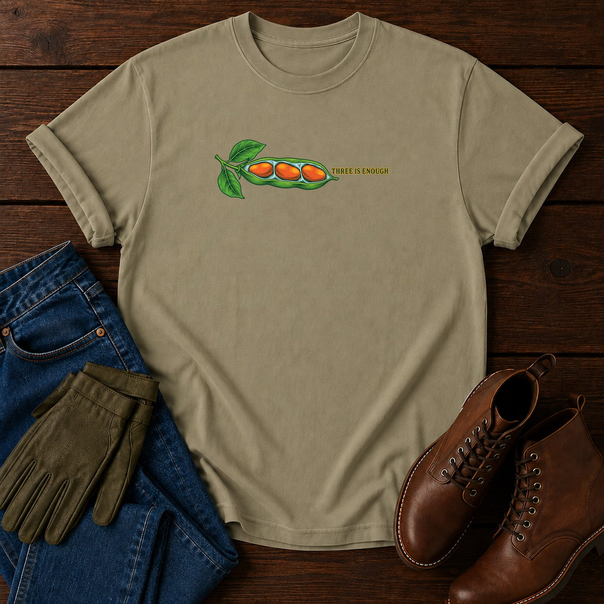 Three Is Enough T-Shirt — Khaki