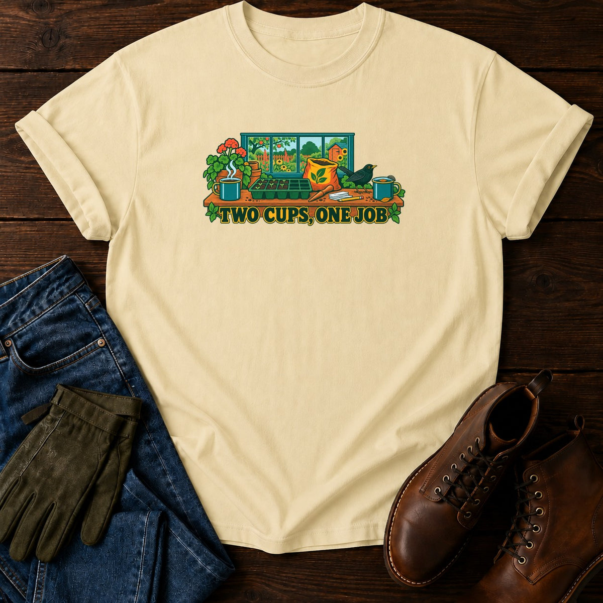 Two Cups, One Job T-Shirt — Butter