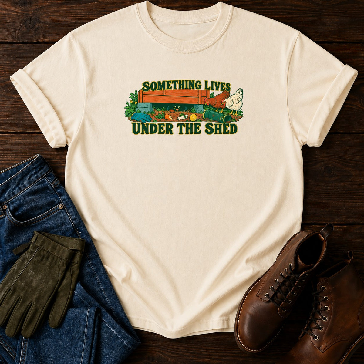 Something Lives Under The Shed T-Shirt — Ivory