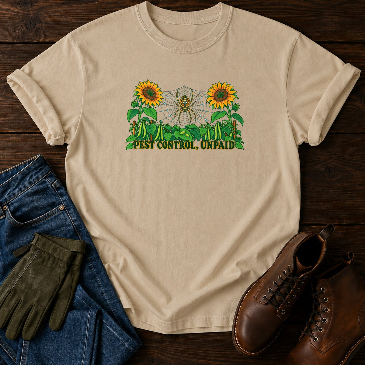 Pest Control, Unpaid T-Shirt — Sandstone