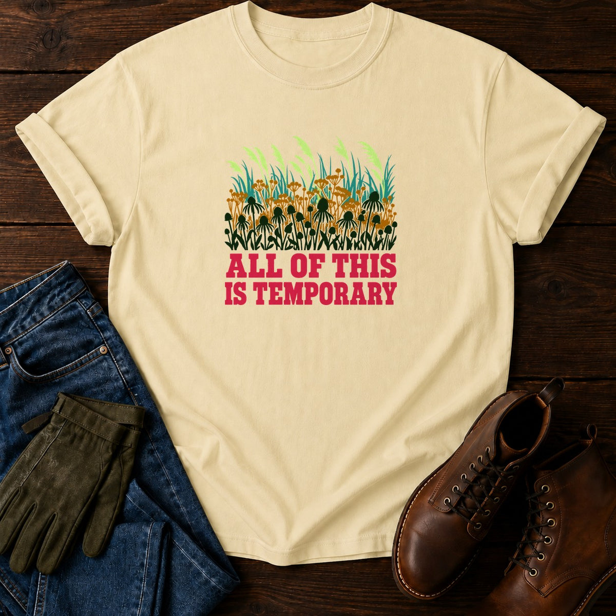 All Of This Is Temporary Funny Dark Humor Garden T-Shirt — Butter