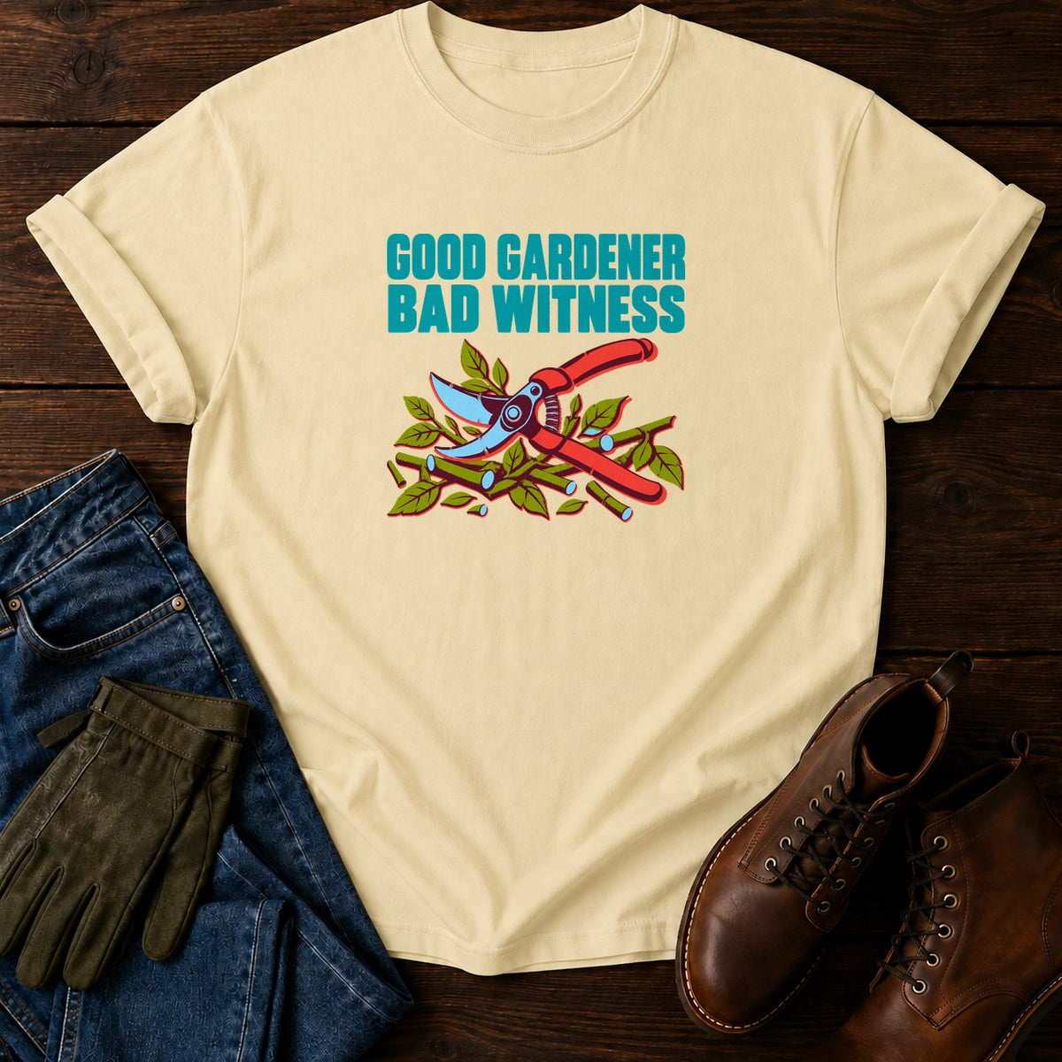 Good Gardener Bad Witness Funny Pruning Shears T-Shirt — Butter
