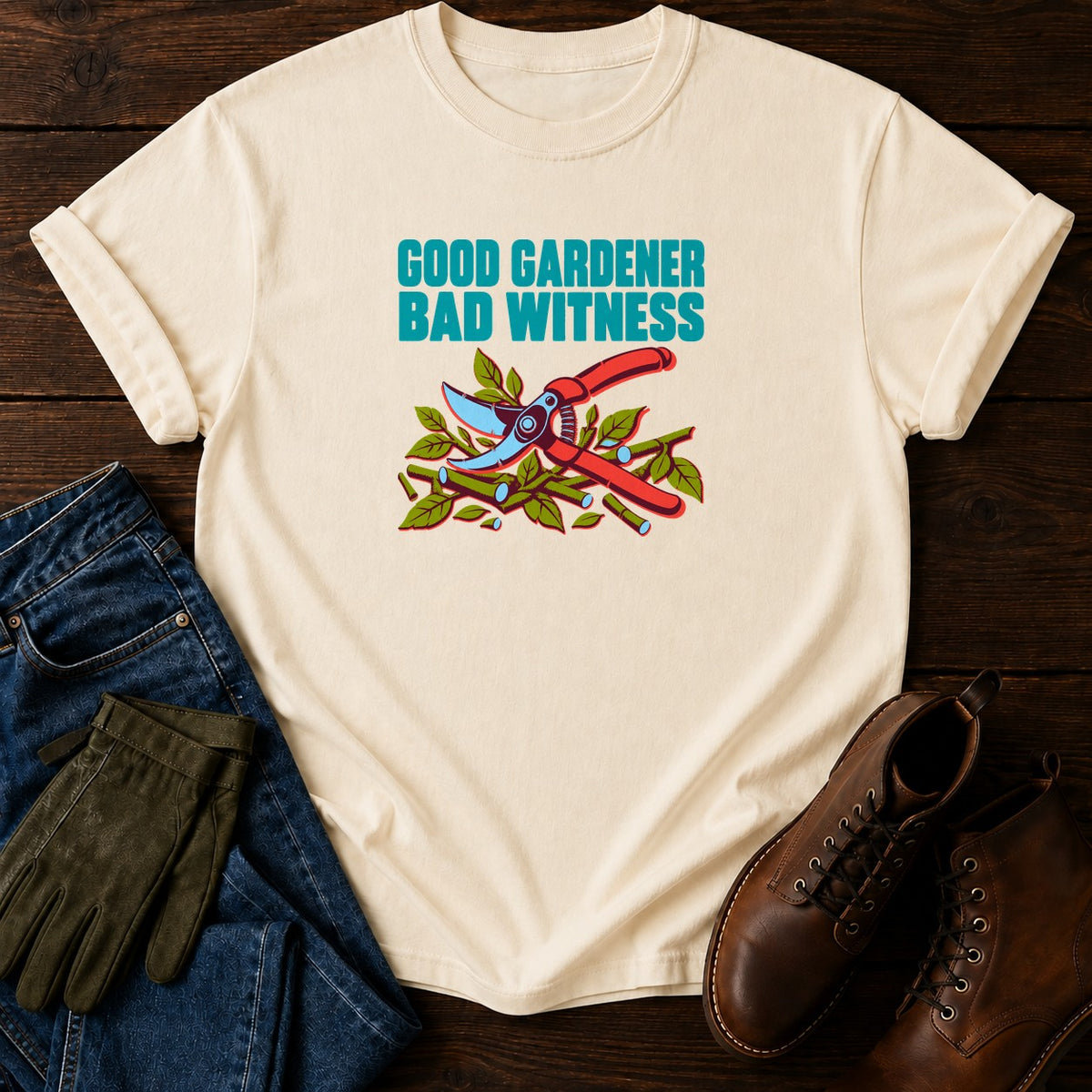 Good Gardener Bad Witness Funny Pruning Shears T-Shirt — Ivory