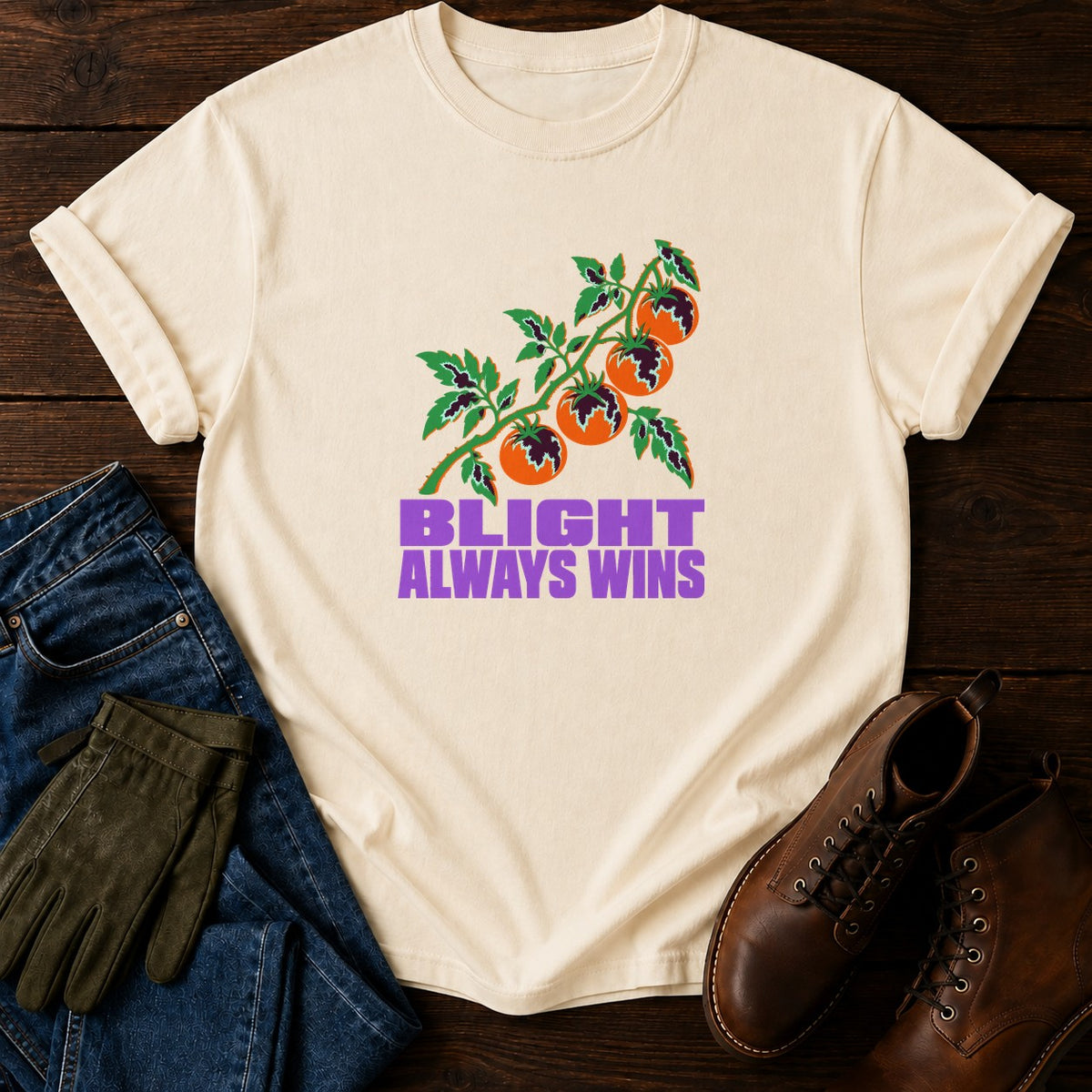 Blight Always Wins Funny Tomato Gardening Humor T-Shirt — Ivory