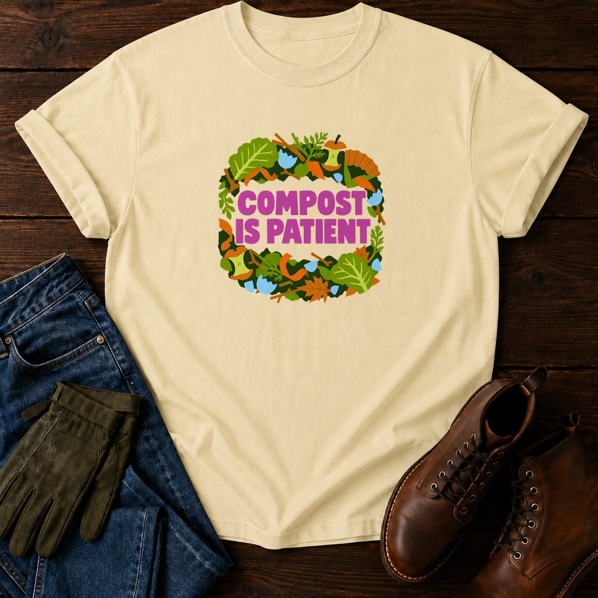 Compost Is Patient Funny Dark Humor Composting T-Shirt — Butter