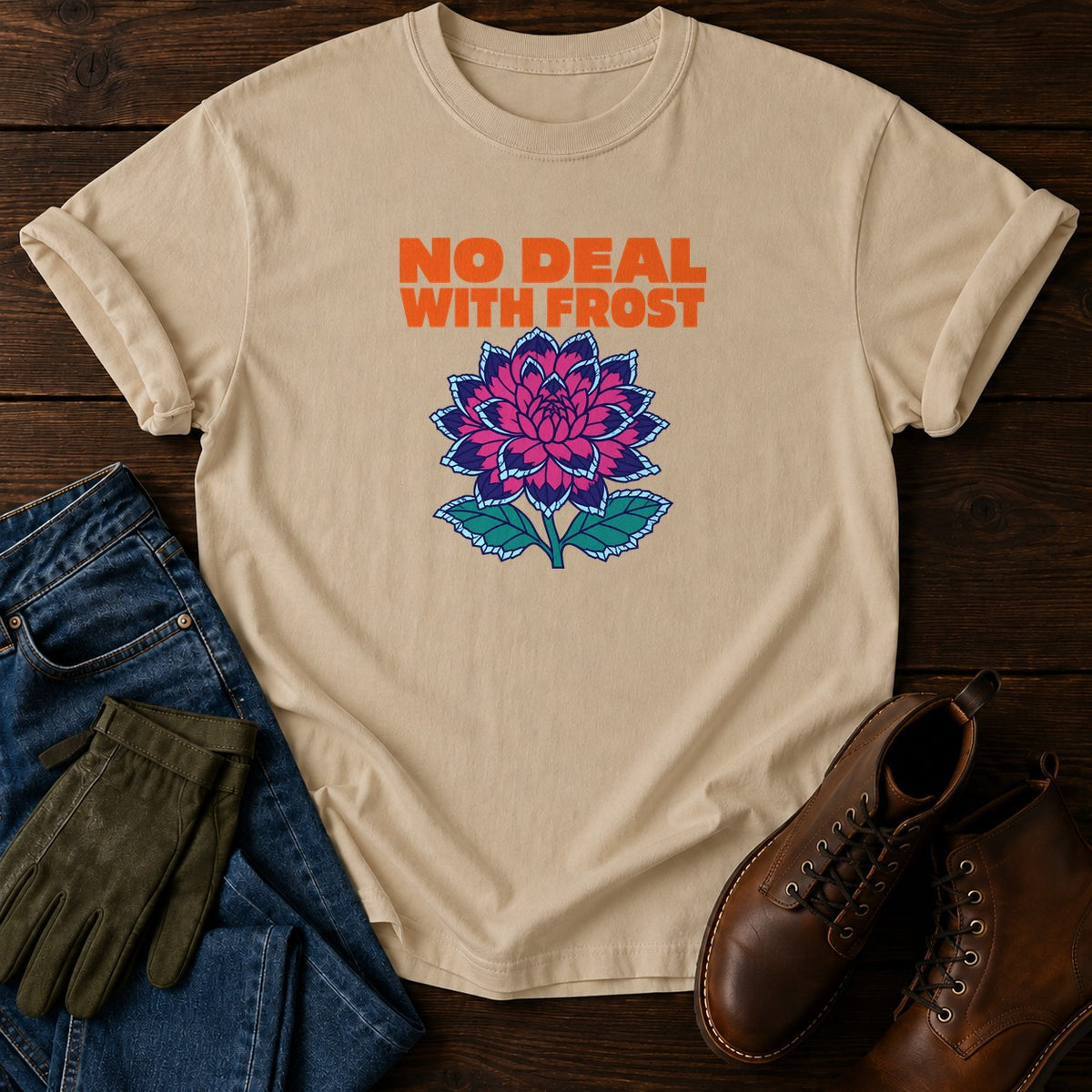 No Deal With Frost Funny Dark Humor Gardening T-Shirt — Sandstone
