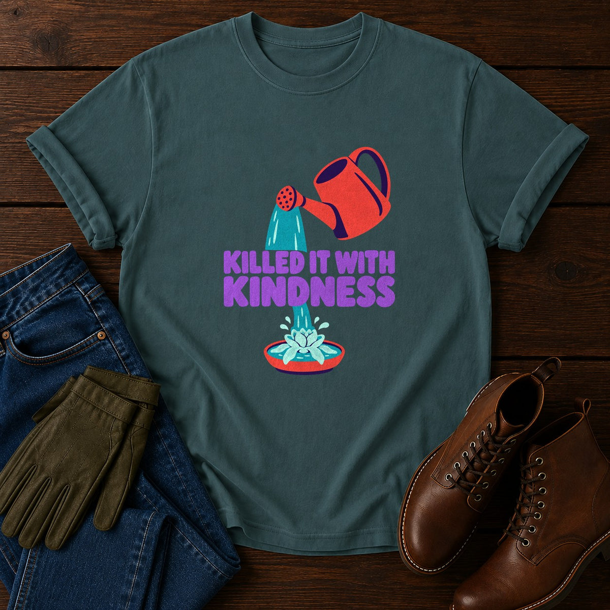 Killed It With Kindness Funny Overwatering Gardener T-Shirt — Blue Spruce
