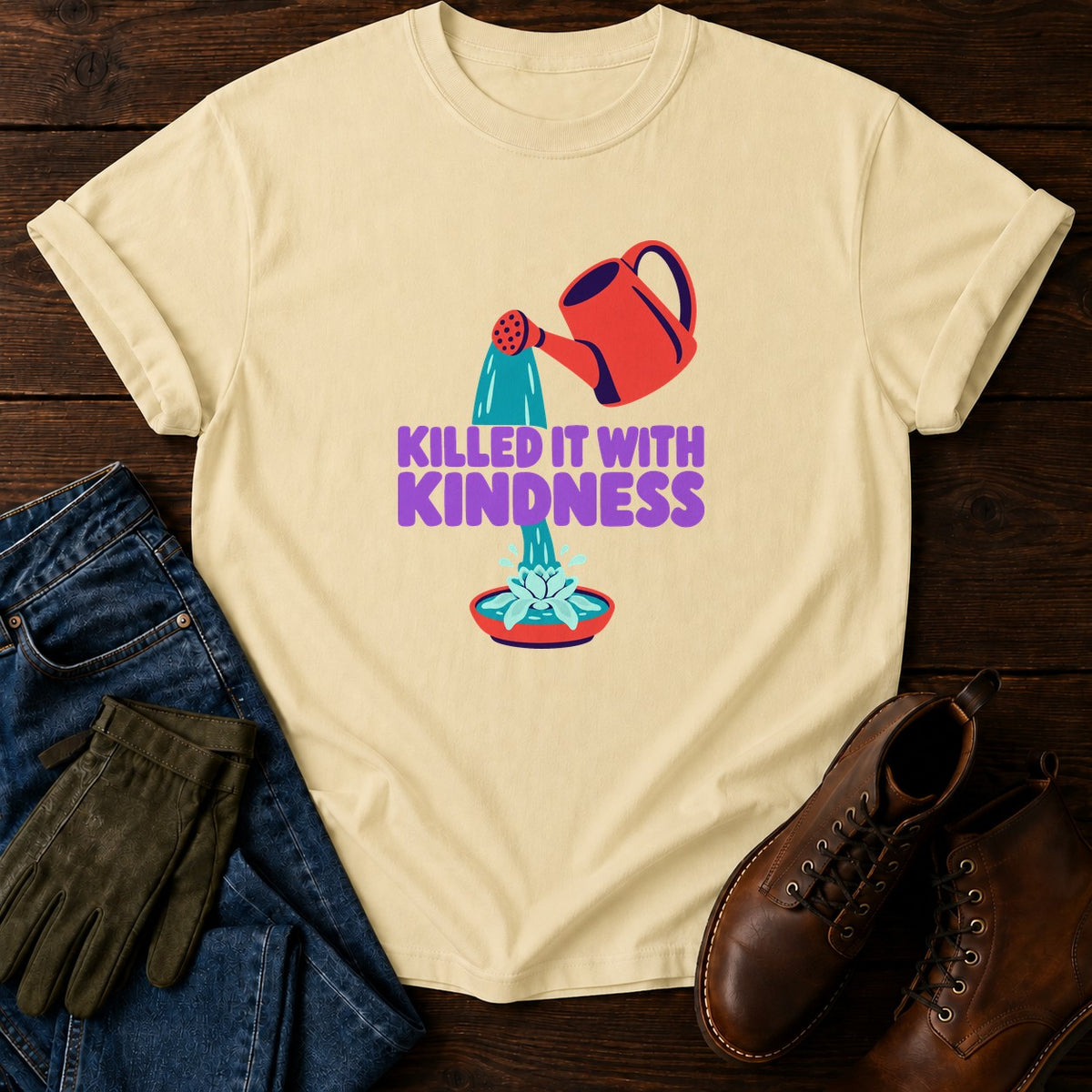 Killed It With Kindness Funny Overwatering Gardener T-Shirt — Butter
