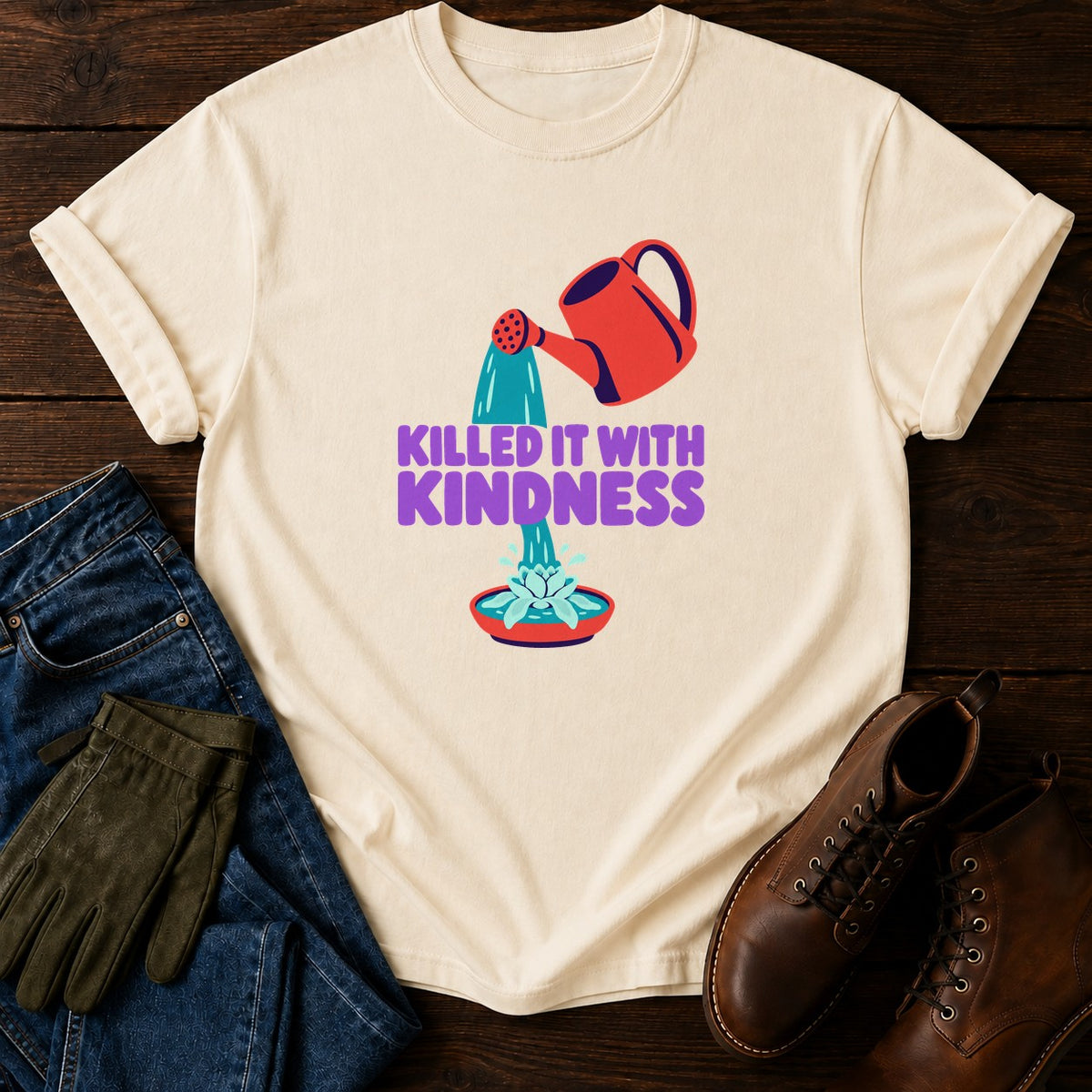 Killed It With Kindness Funny Overwatering Gardener T-Shirt — Ivory