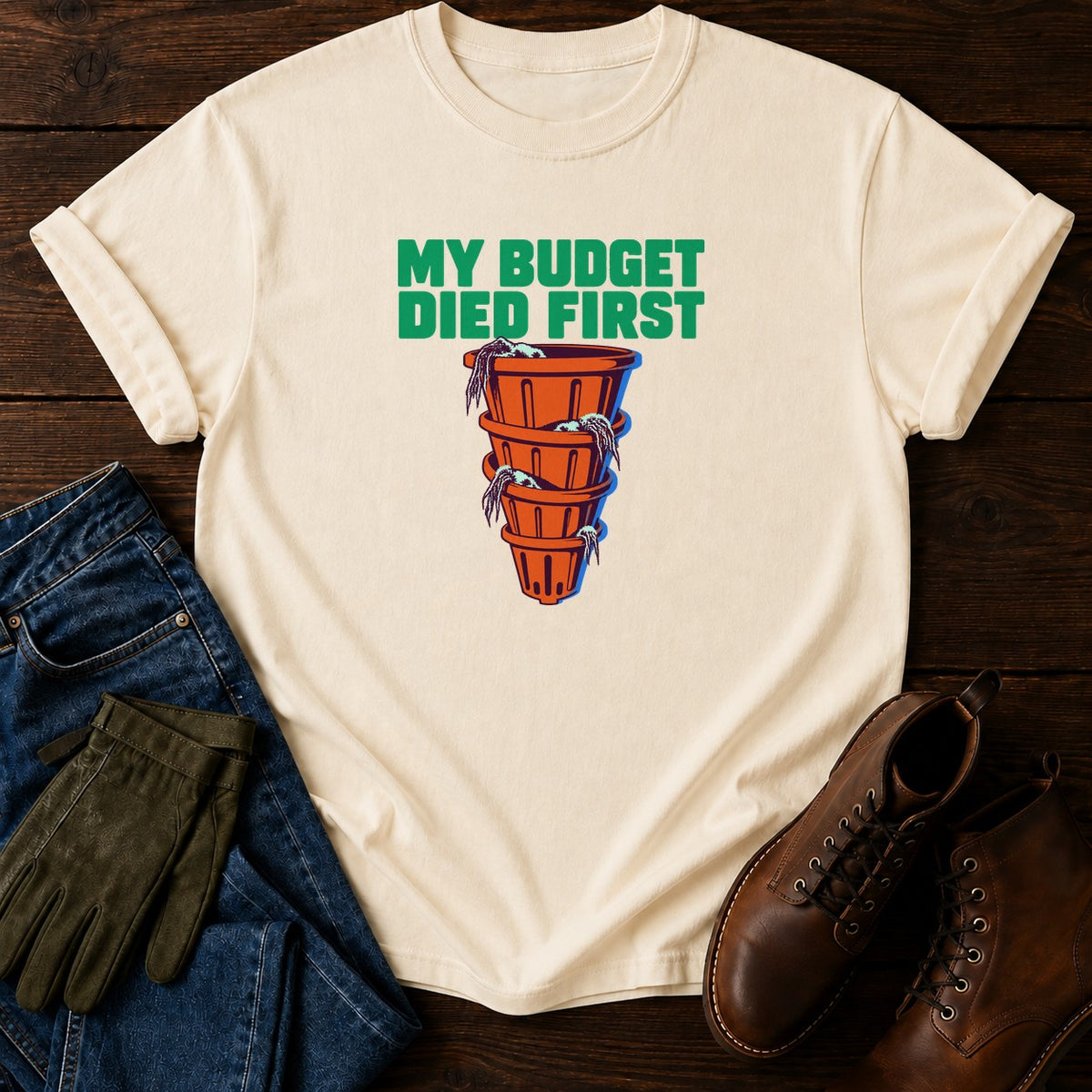 My Budget Died First Funny Plant Shopping Humor T-Shirt — Ivory