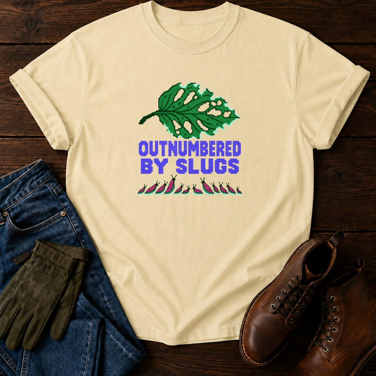 Outnumbered By Slugs Funny Hosta Gardening T-Shirt — Butter