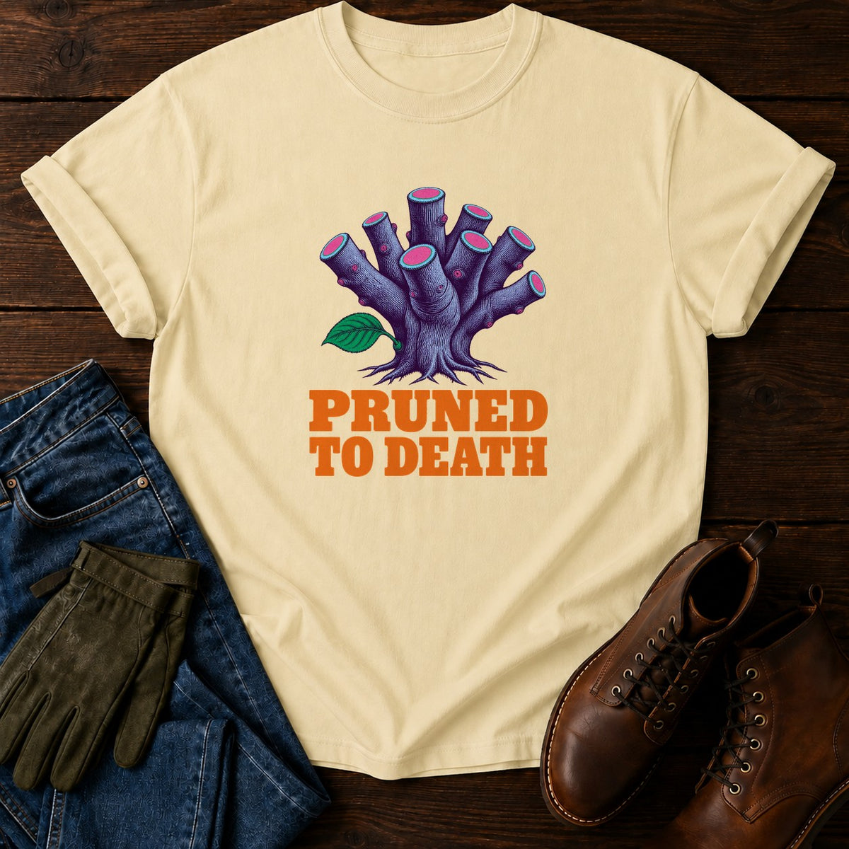 Pruned To Death Funny Dark Humor Gardening T-Shirt — Butter
