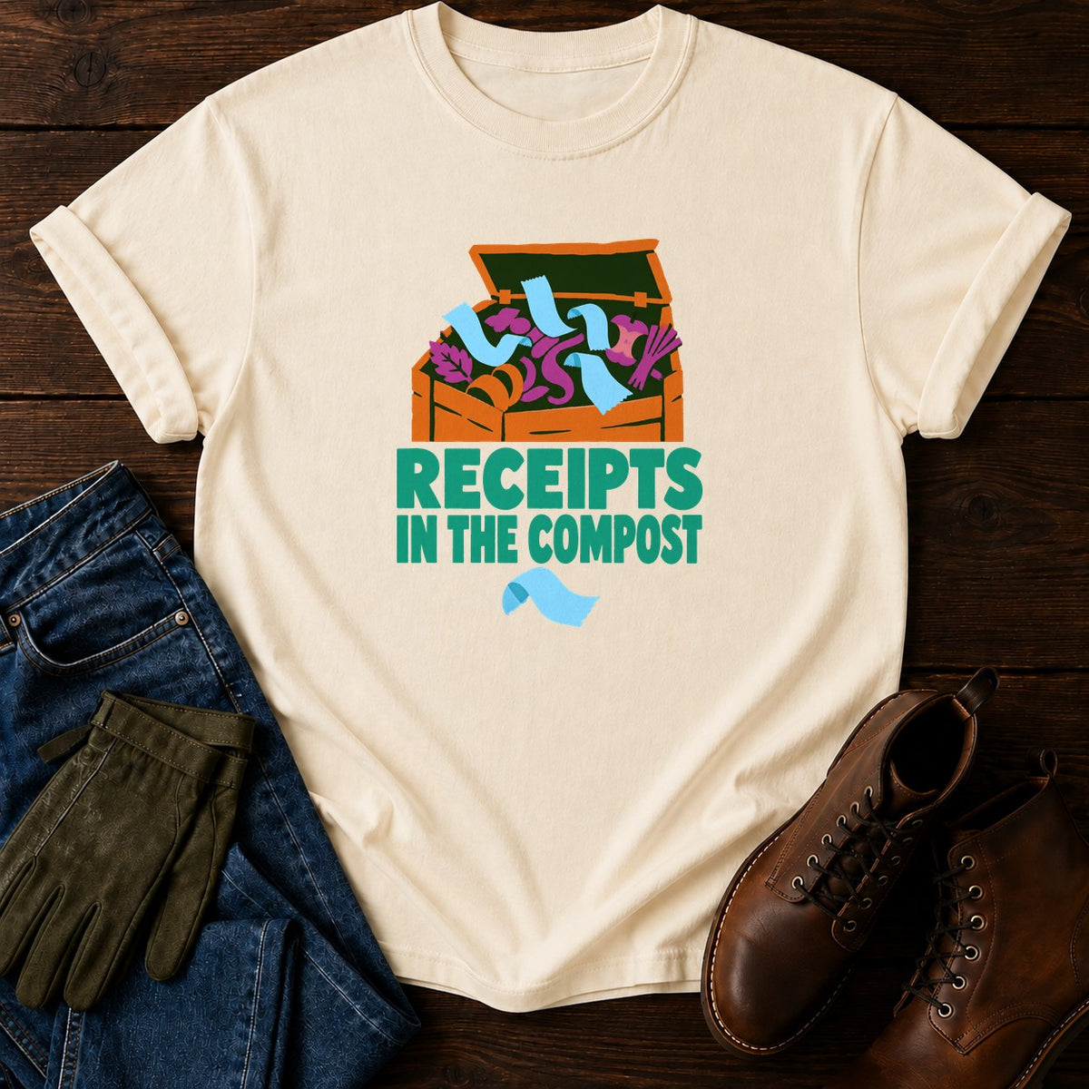 Receipts In The Compost Funny Plant Shopping Humor T-Shirt — Ivory