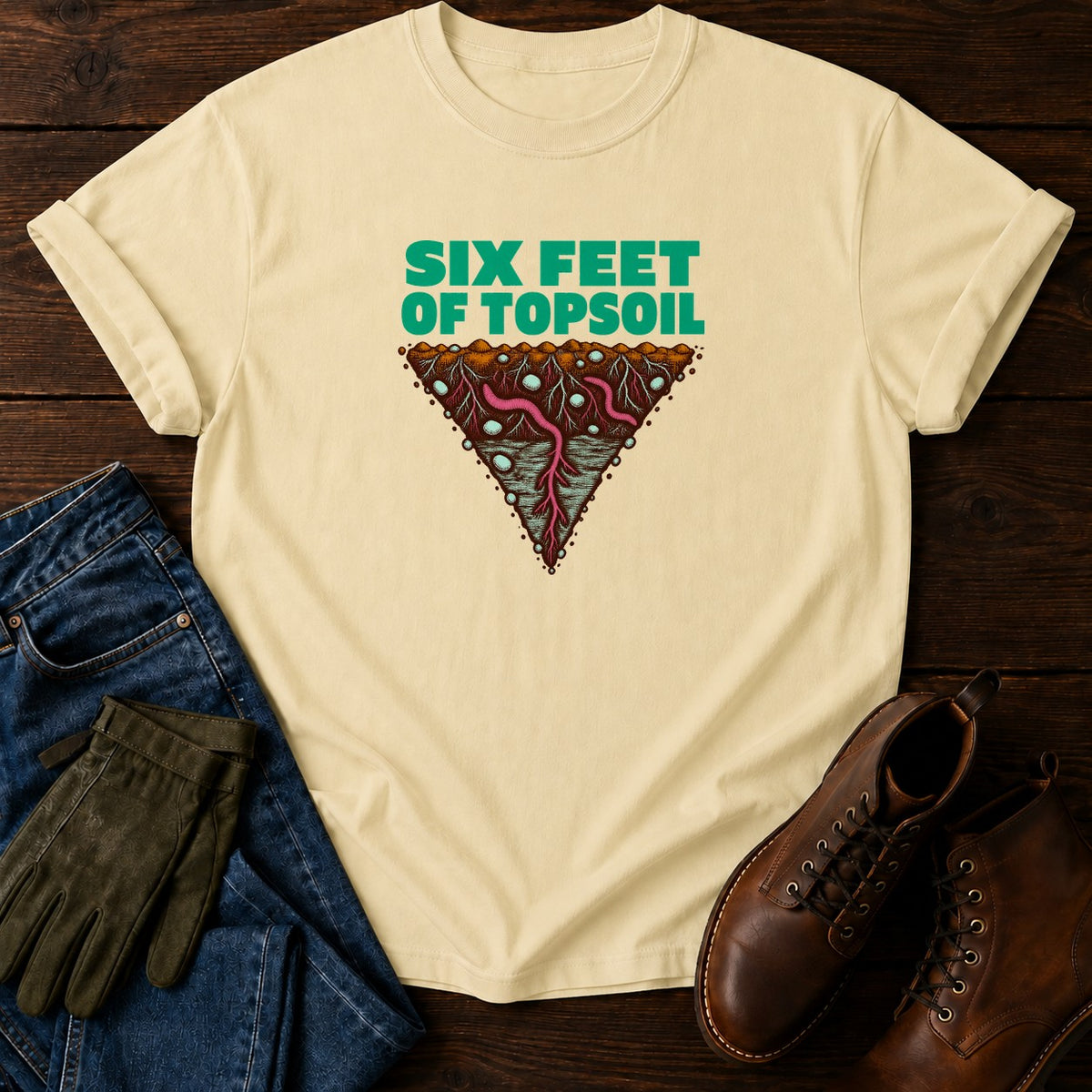 Six Feet Of Topsoil Funny Dark Humor Garden T-Shirt — Butter