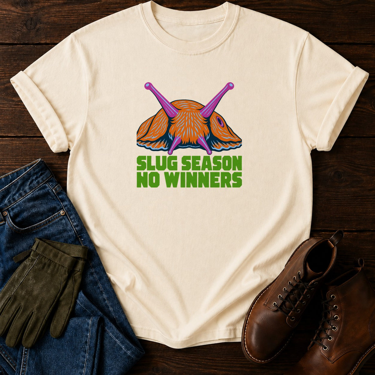 Slug Season No Winners Funny Garden Pest T-Shirt — Ivory
