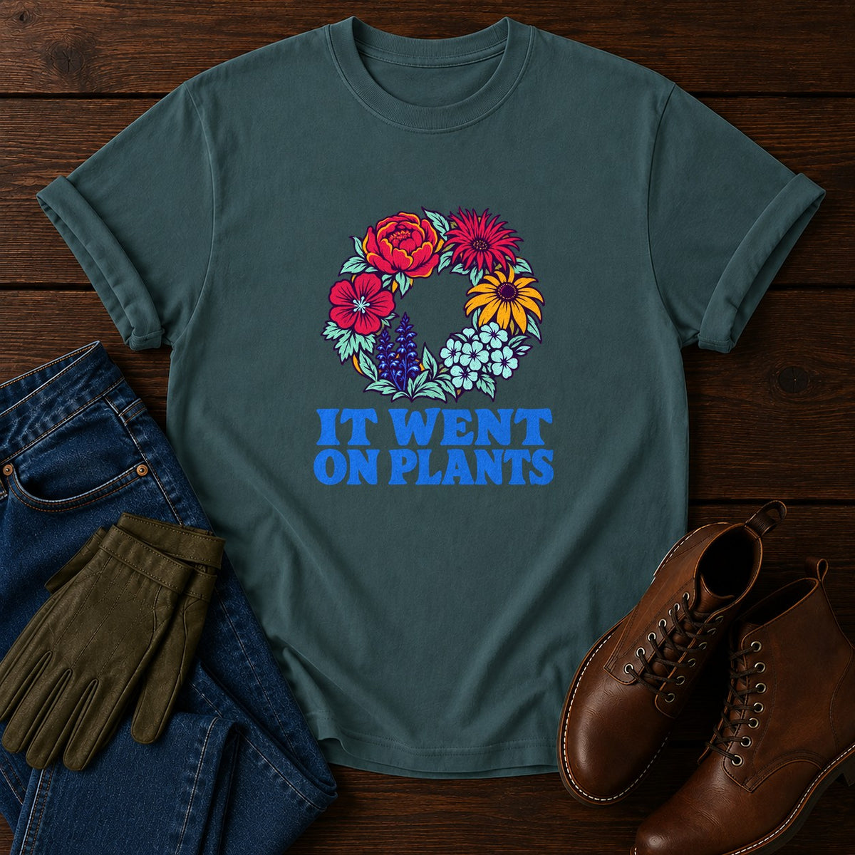 It Went On Plants Funny Plant Shopping Humor T-Shirt — Blue Spruce