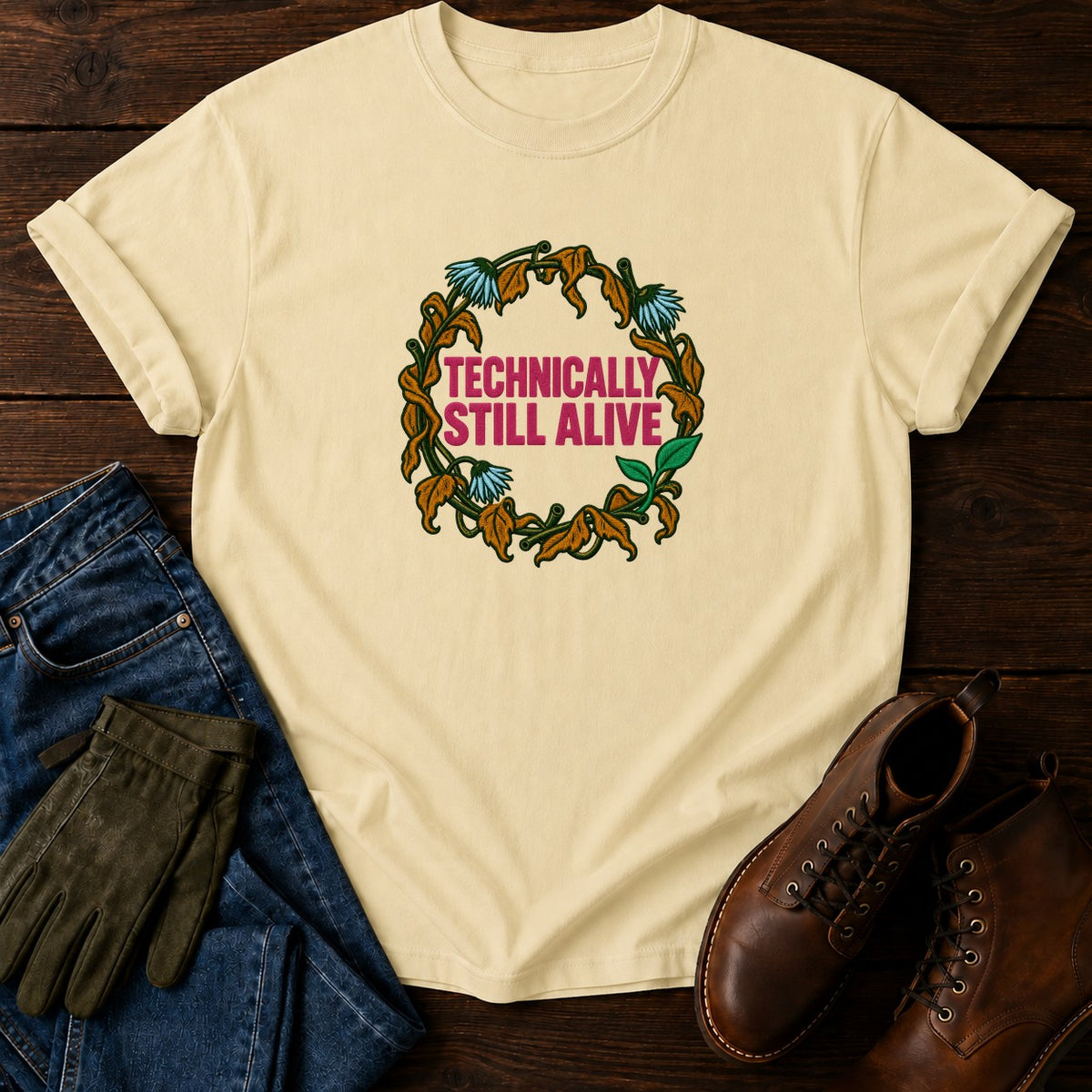 Technically Still Alive Funny Dead Houseplant T-Shirt — Butter