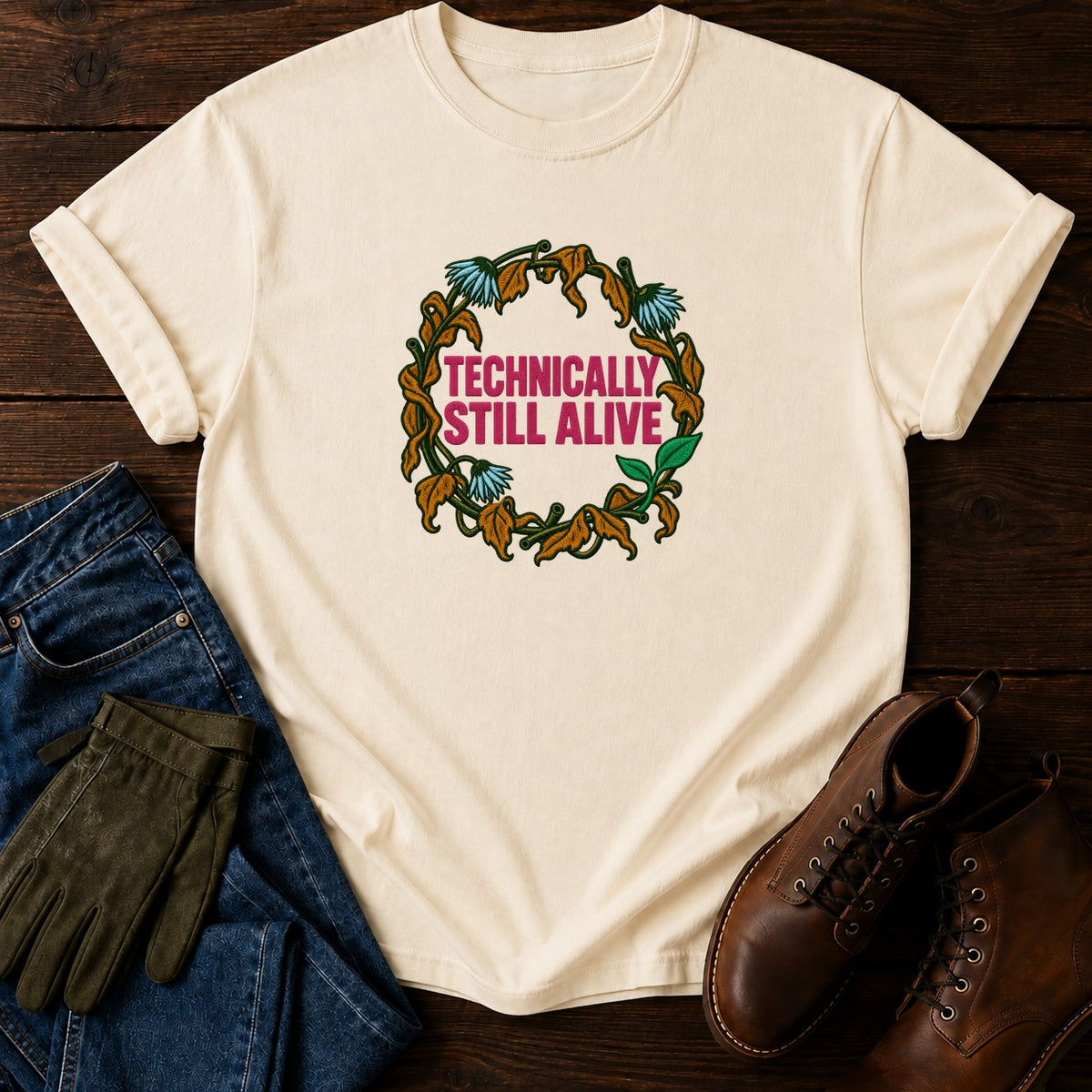 Technically Still Alive Funny Dead Houseplant T-Shirt — Ivory