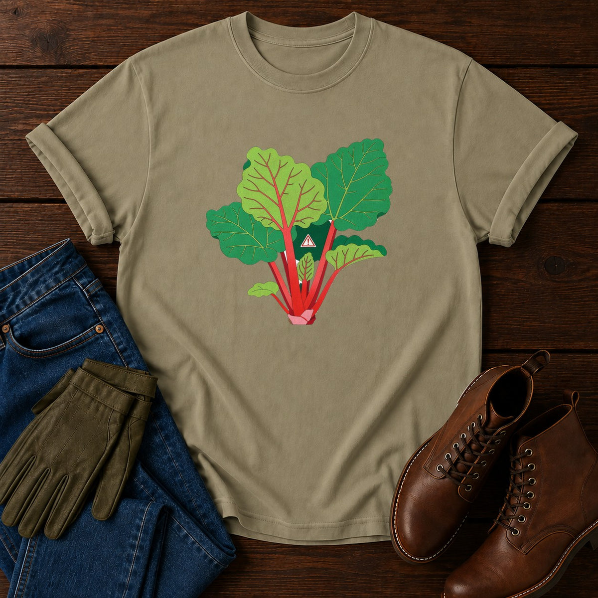 Rhubarb Leaves Lie T-Shirt — Khaki