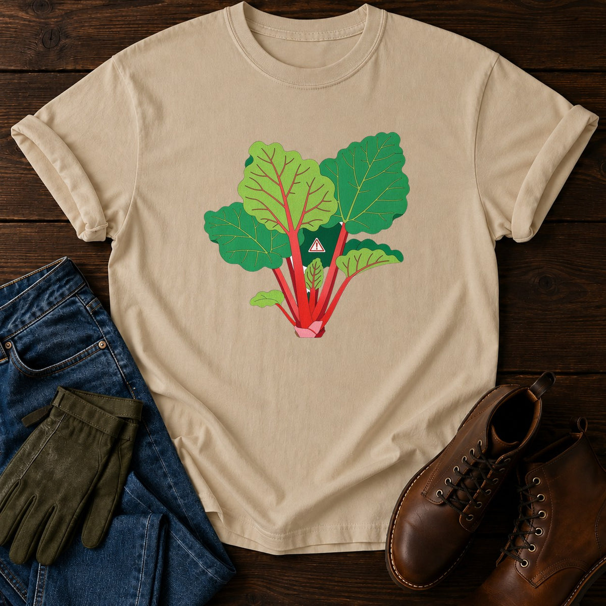 Rhubarb Leaves Lie T-Shirt — Sandstone