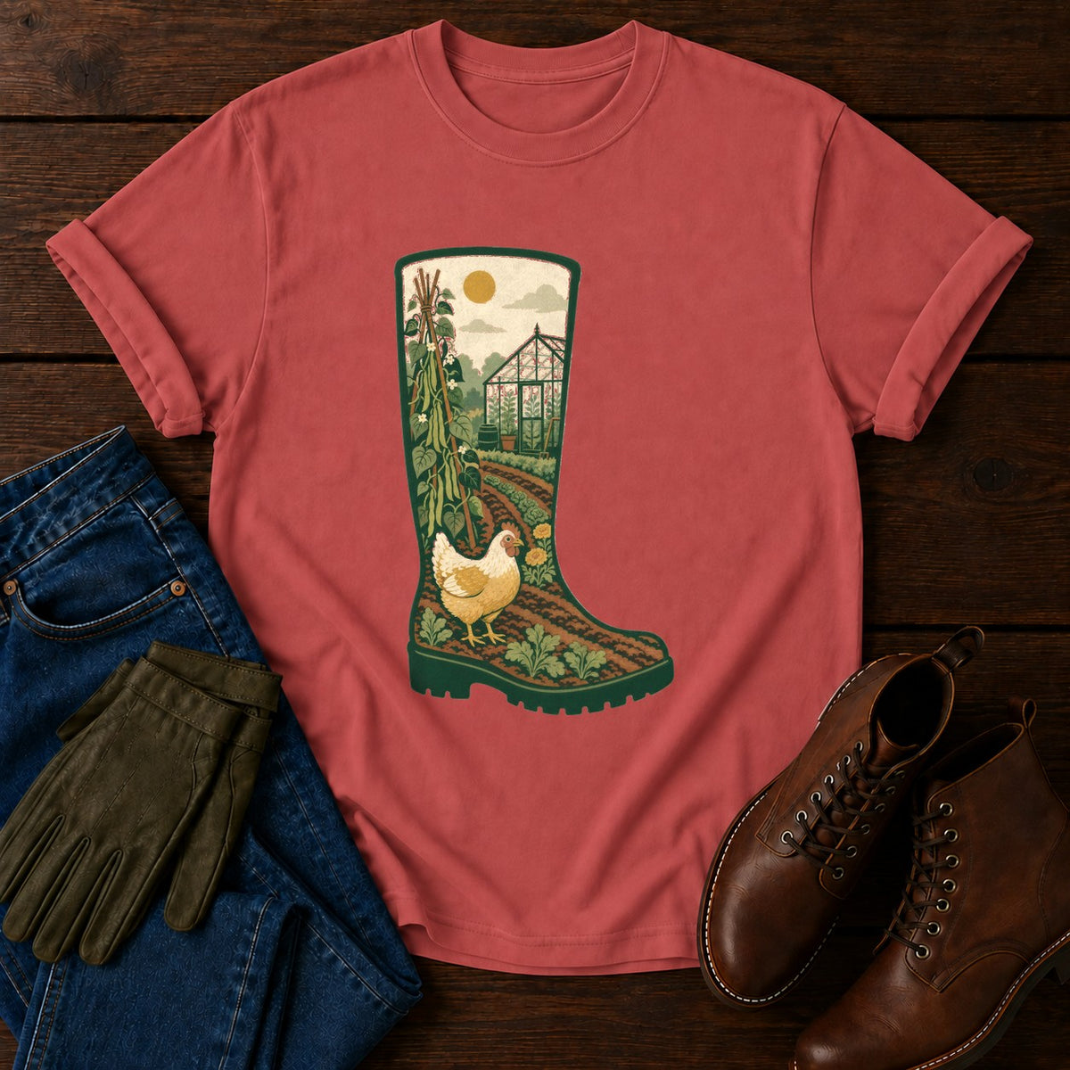 Gardener's Boot T-Shirt — Crimson