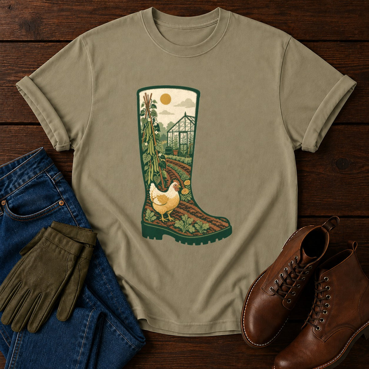 Gardener's Boot T-Shirt — Khaki