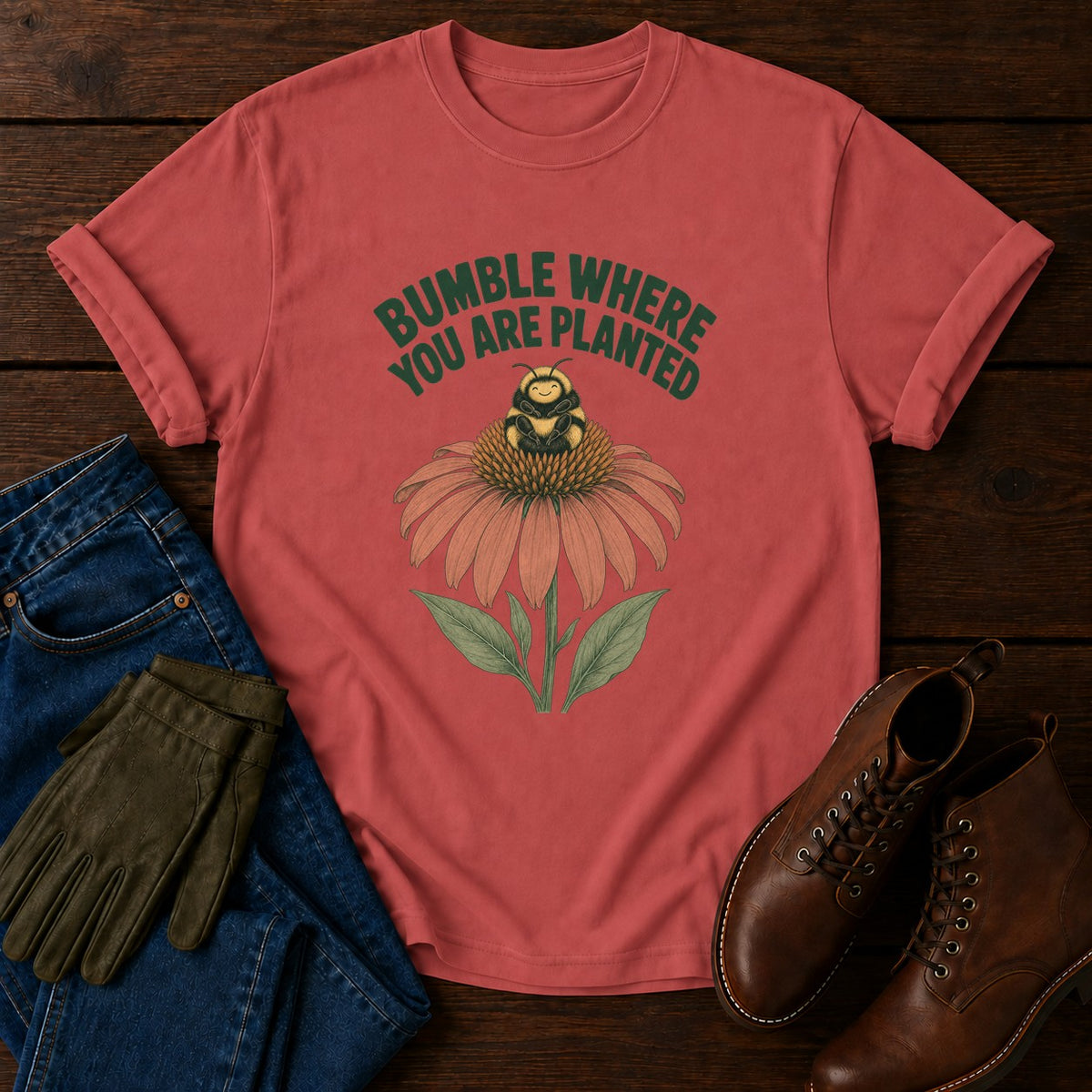 Bumble Where You Are Planted T-Shirt — Crimson