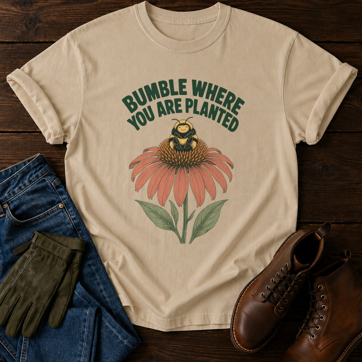 Bumble Where You Are Planted T-Shirt — Sandstone