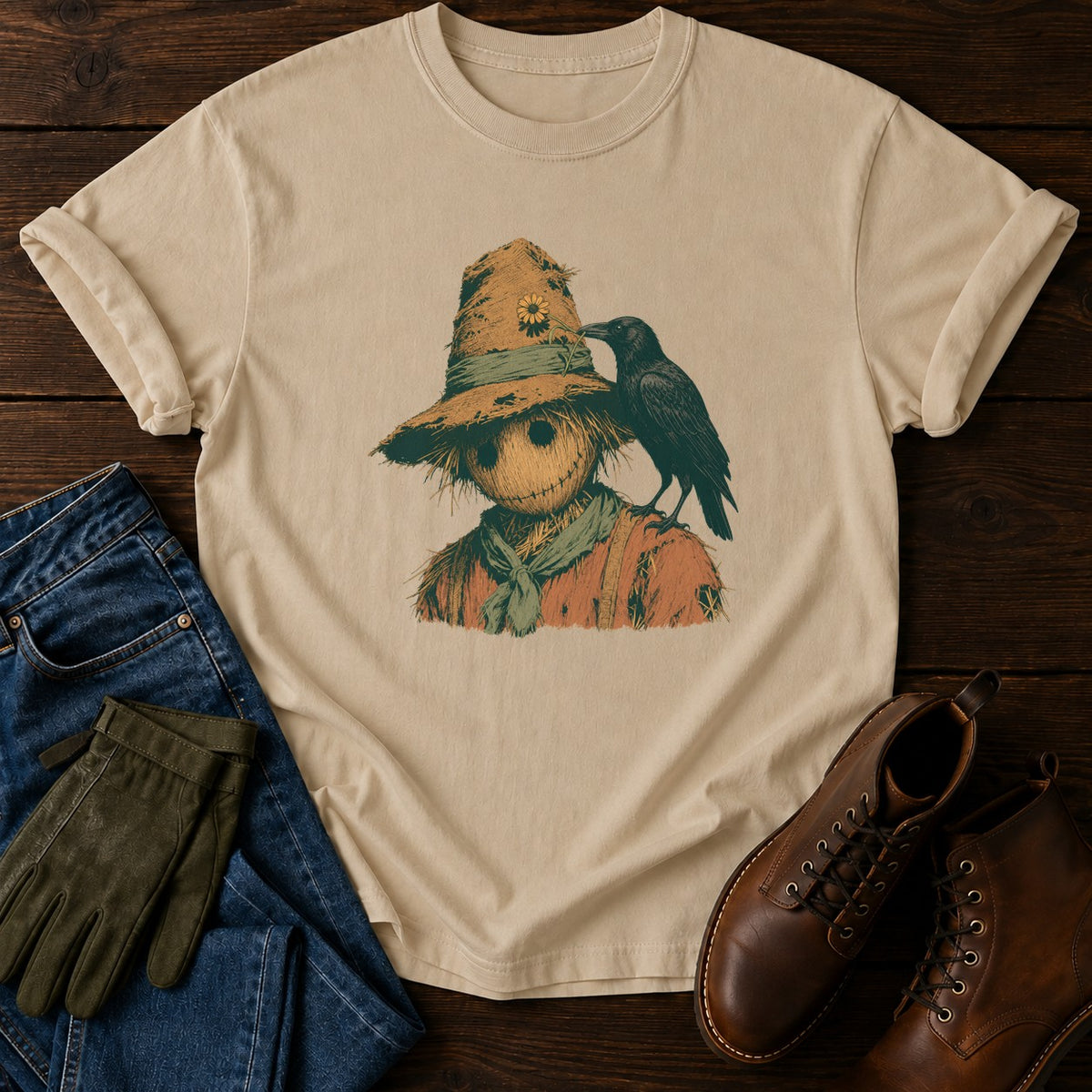 The Crow And The Scarecrow T-Shirt — Sandstone
