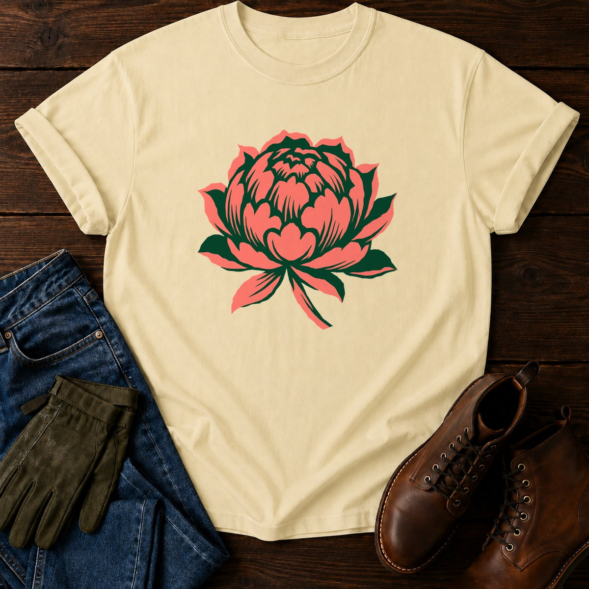 Linocut Peony T-Shirt — Butter