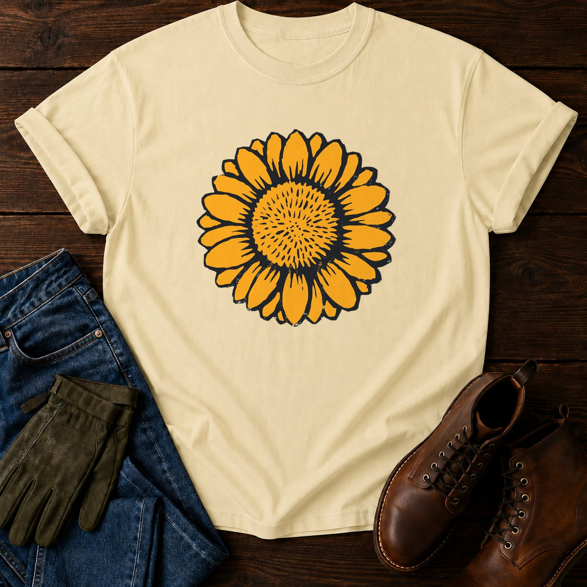 Carved Sunflower T-Shirt — Butter