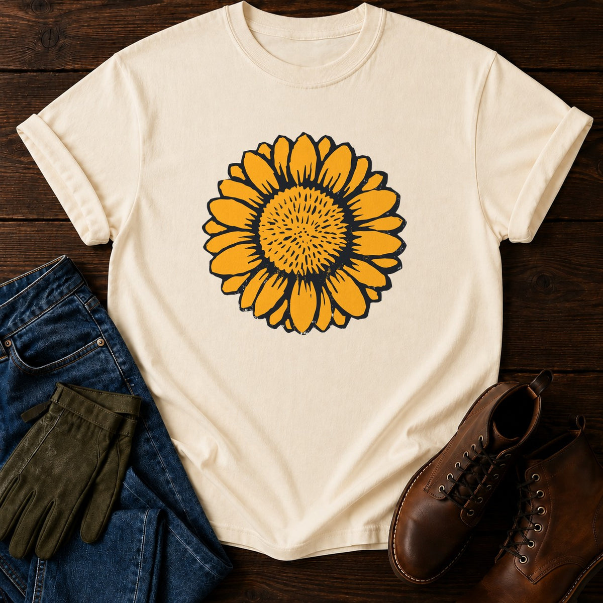 Carved Sunflower T-Shirt — Ivory