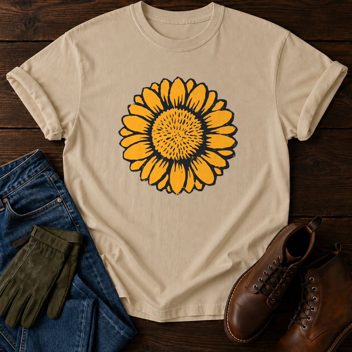 Carved Sunflower T-Shirt — Sandstone