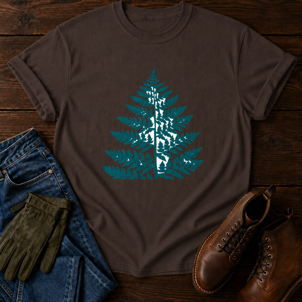 Block Print Fern T-Shirt — Espresso