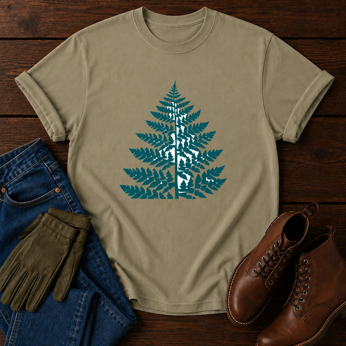 Block Print Fern T-Shirt — Khaki