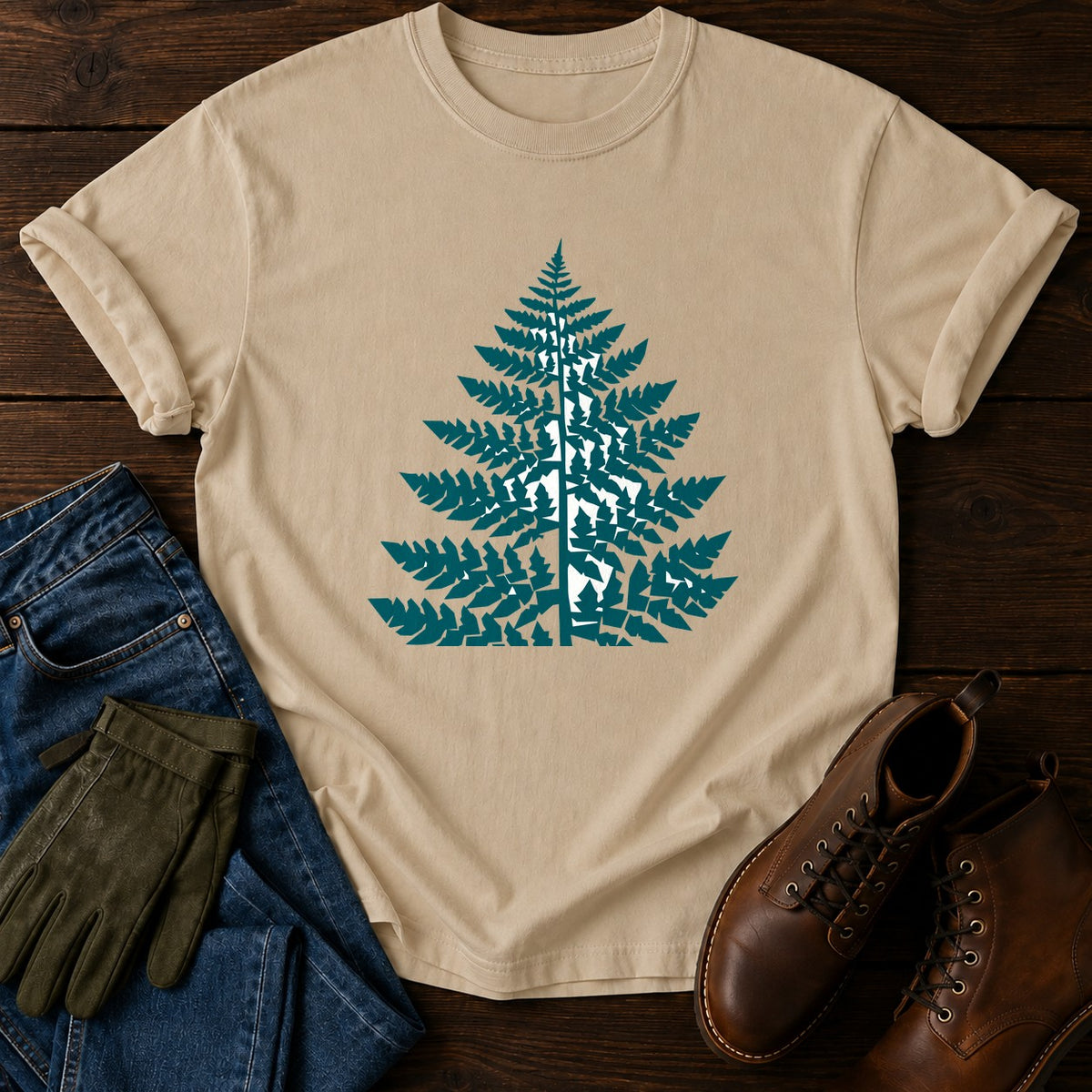 Block Print Fern T-Shirt — Sandstone