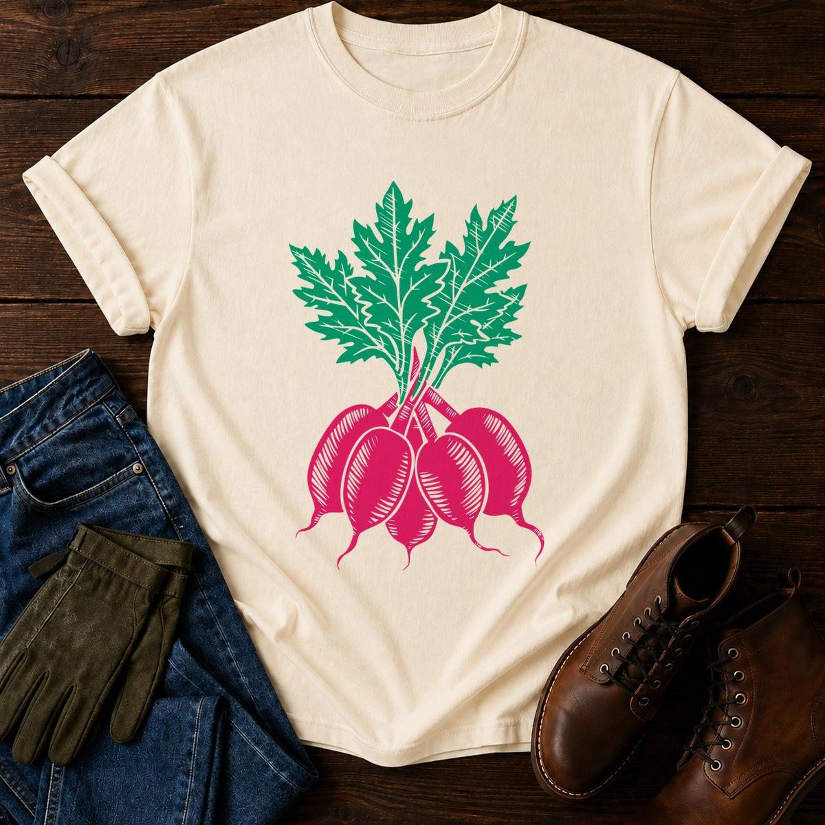 Woodcut Radish T-Shirt — Ivory