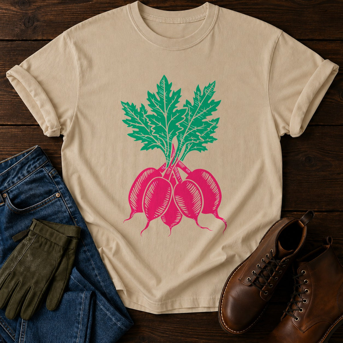 Woodcut Radish T-Shirt — Sandstone