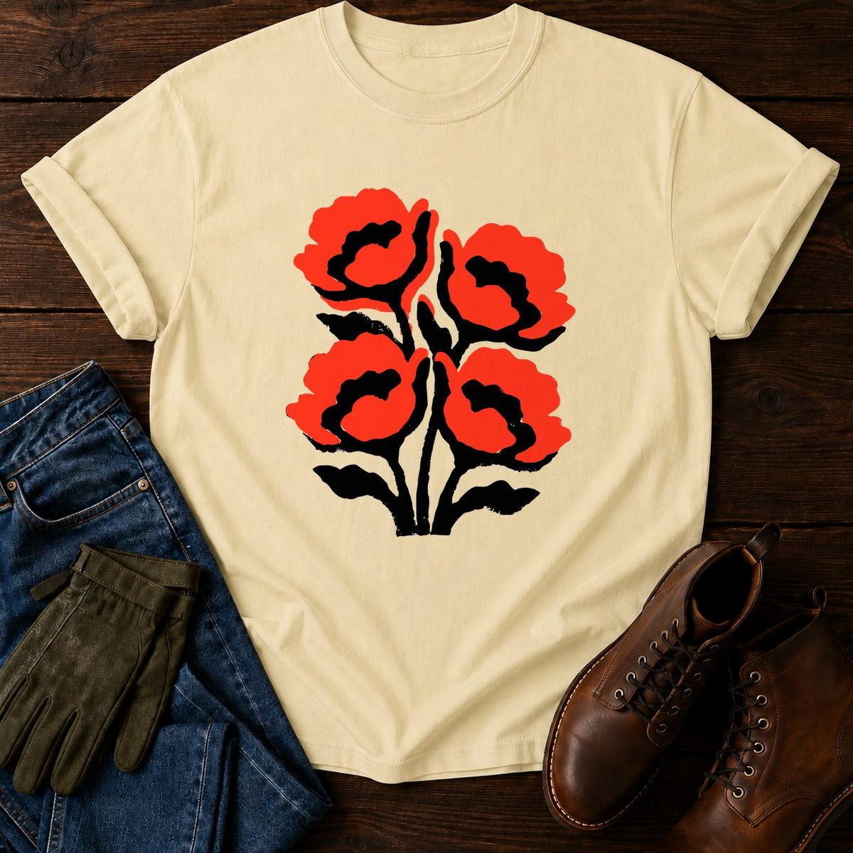Stamped Poppies T-Shirt — Butter