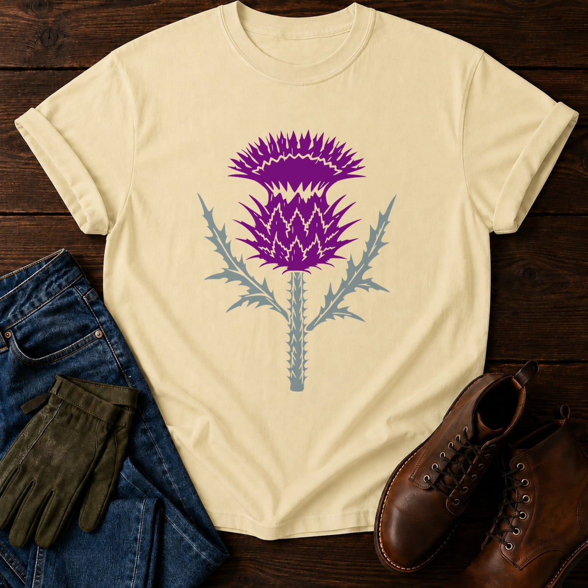 Cut Block Thistle T-Shirt — Butter