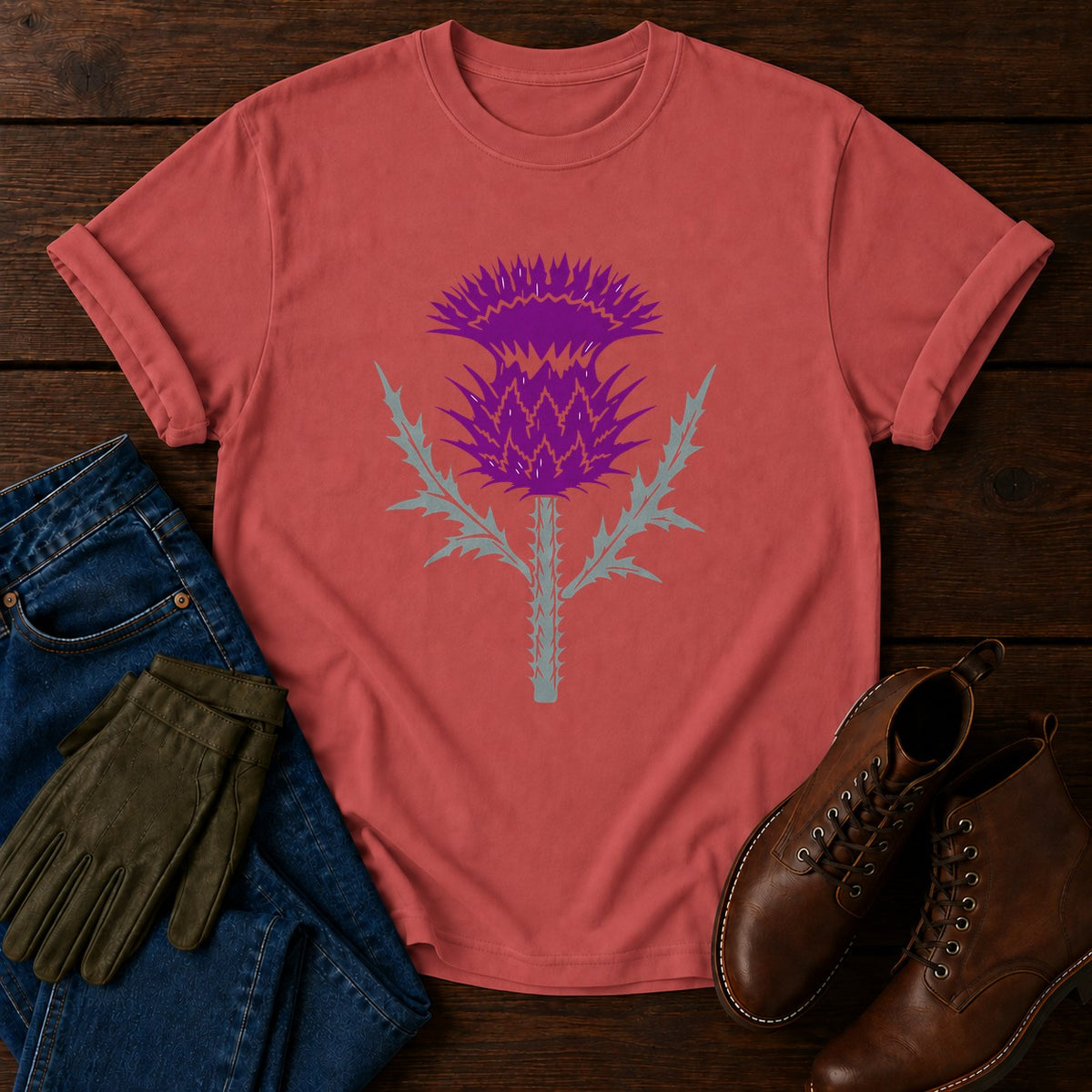 Cut Block Thistle T-Shirt — Crimson