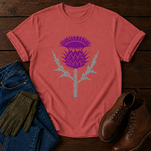 Cut Block Thistle T-Shirt — Crimson