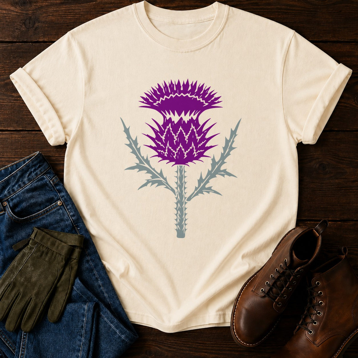 Cut Block Thistle T-Shirt — Ivory